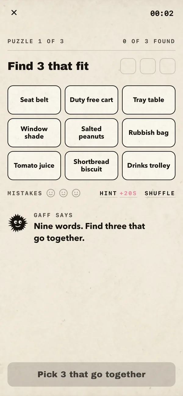 A Word Match board of nine tiles.